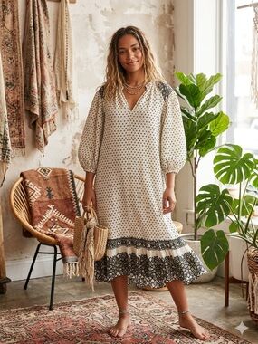 Knox Rose Cream Midi Dress with Black Dot and Border